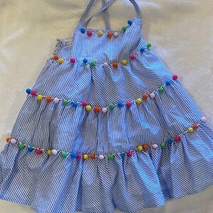 Tommy Bahama Blue and White Striped Sundress with pom poms Girls 3T